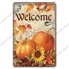 Welcome Poster Metal Plate Vintage Pumpkin Sunflower Bird Metal Tin Signs Wall Decor Garden Door Cafe Party