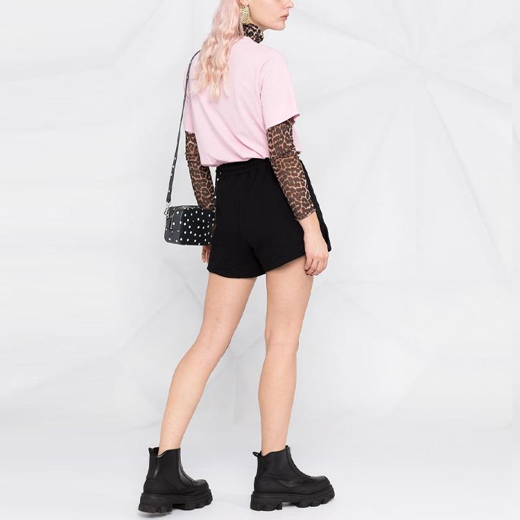 Ganni FW21 Logo Embroidered Summer Nordic Style Mid Waist Drawstring Relaxed Fit Sports Casual Shorts Women shorts Black T2924-099