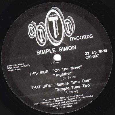 12inch Record SIMPLE SIMON  On The Move CITI007 Citi Records 1993 US Dance  Electronica Used
