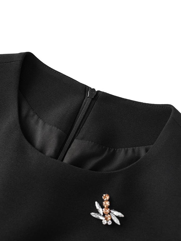 High-Grade Handmade Diamond Slim Ruffled Long-Sleeved Mini Dress for Formal Occasions