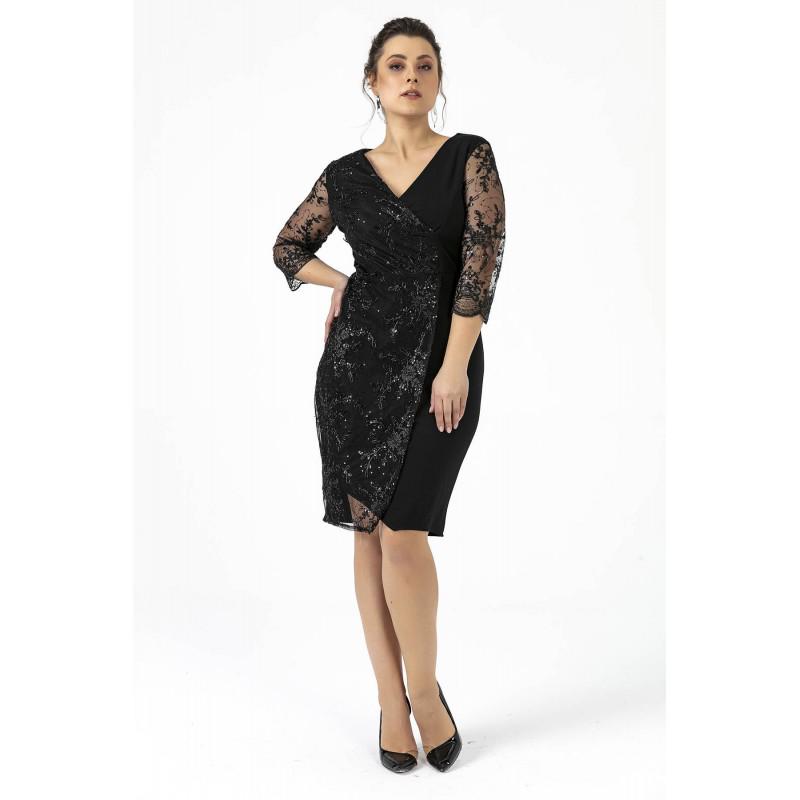 

Кружевное вечернее платье больших размеров с одной стороны с рукавами