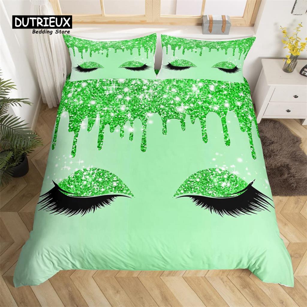Eyelash Duvet Cover Set Eyes Pattern Design Comforter Cover Microfiber Girly Priness Style Glitter Twin King Queen Bedding Set