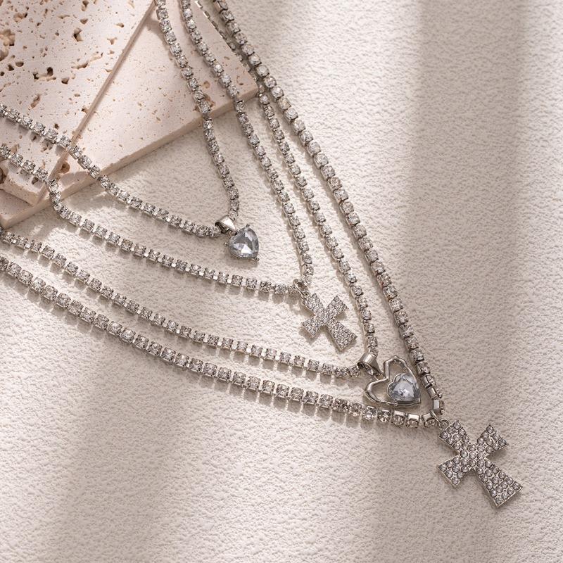 Diamond-set Love Cross Pendant Jewelry Multi-layer Necklace Light Luxury High-grade Full Diamond Collarbone Chain
