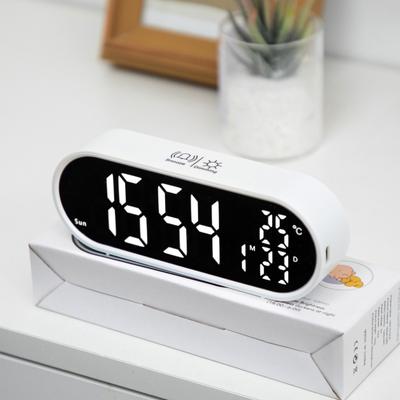 1PC Rechargeable Digital Alarm Clock Date Week 2 Alarms Night Mode Snooze 12/24H Anti-disturb Voice Control LED Mirror Clock