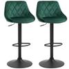 Set 2 High Bar Stools With Backrest And Footrest Adjustable Kitchen Stools In Velvet Metal Base 46x48x83 104 Cm Green