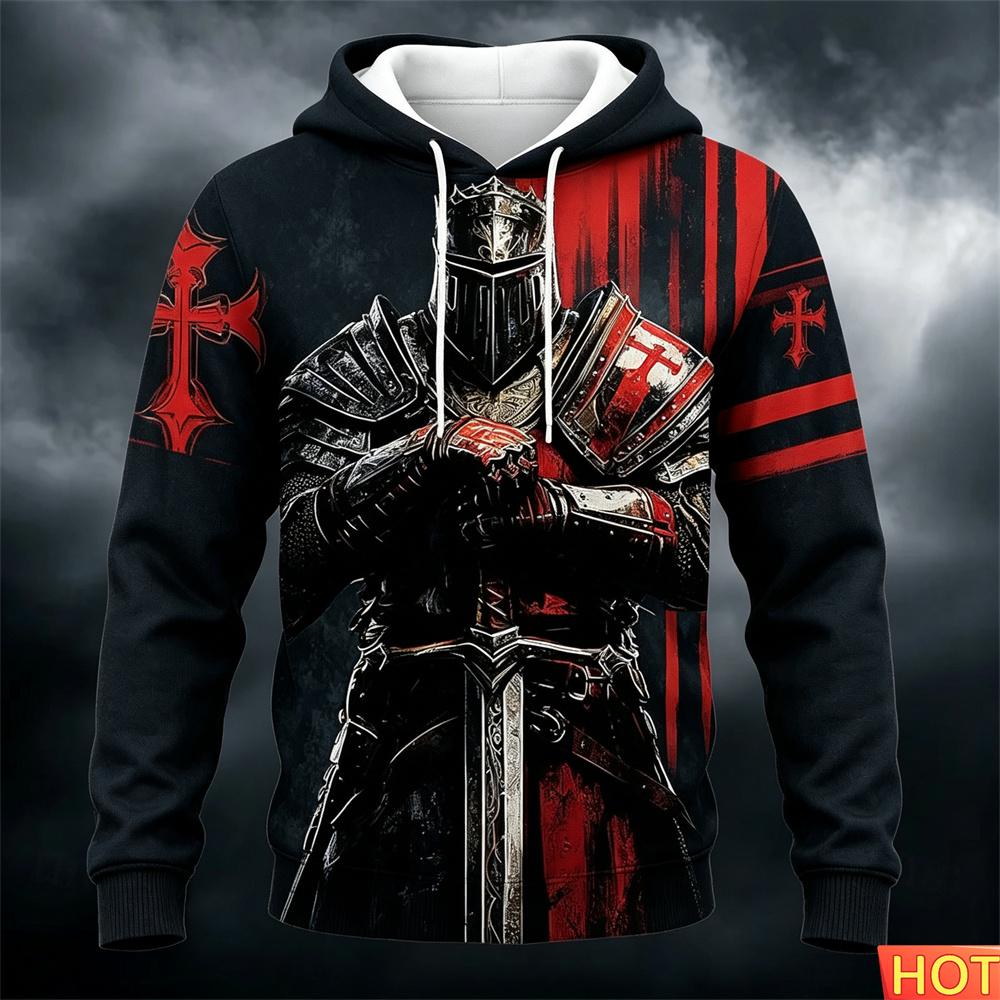 Autumn/Winter Men's Knight pattern Hoodie Men's Hooded Pullover Unisex Graphic hoodie Street Harajuku Clothing Casual pulloversUnisex Woman's