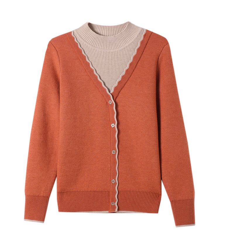 Women's Clothing Autumn and Winter Thick Fake Two-piece Knitted Sweater Fashionable Knitted Sweater