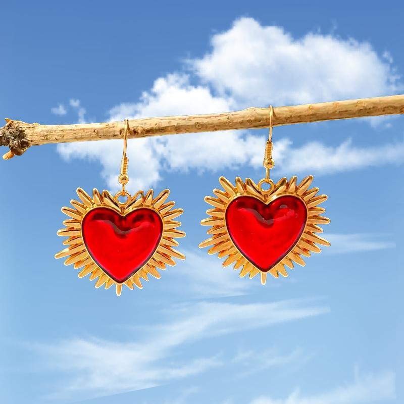 

Gothic Retro Sacred Heart Gold Color Stainless Steel Red Drip Glaze Heart Shape Dangle Earrings for Women Bohemia Trendy Jewelry золотой