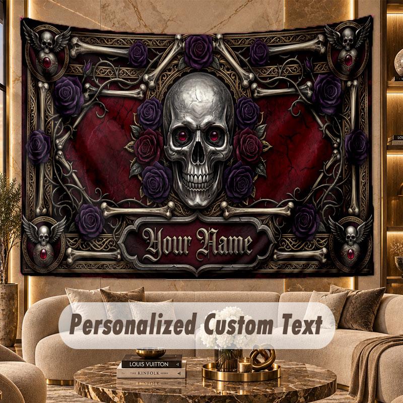 Skull Gothic (199) Theme Wall Tapestry Customized With Name Text Personalized Hanging Tapestry For Bedroom Living Room Decor