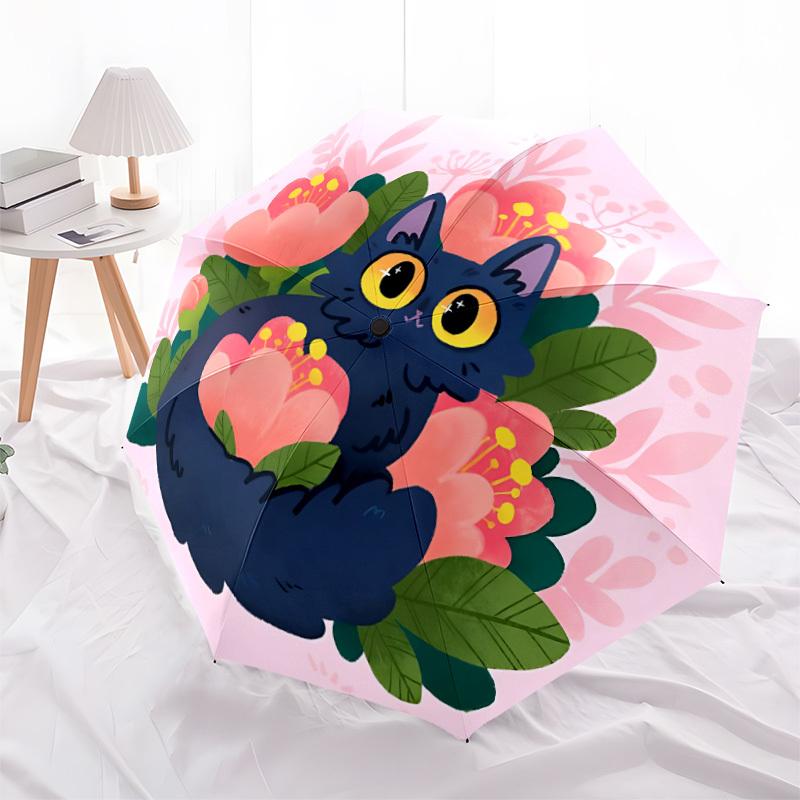 1pc Floral Cat Automatic Open/Close Umbrella, Portable Folding Umbrella for Travel, Themed Events,