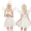 Costume d'Ange Blanc avec Jupe en Tulle Ailes Bandeau Collier Gants Cosplay Anime Fête Performance Scénique