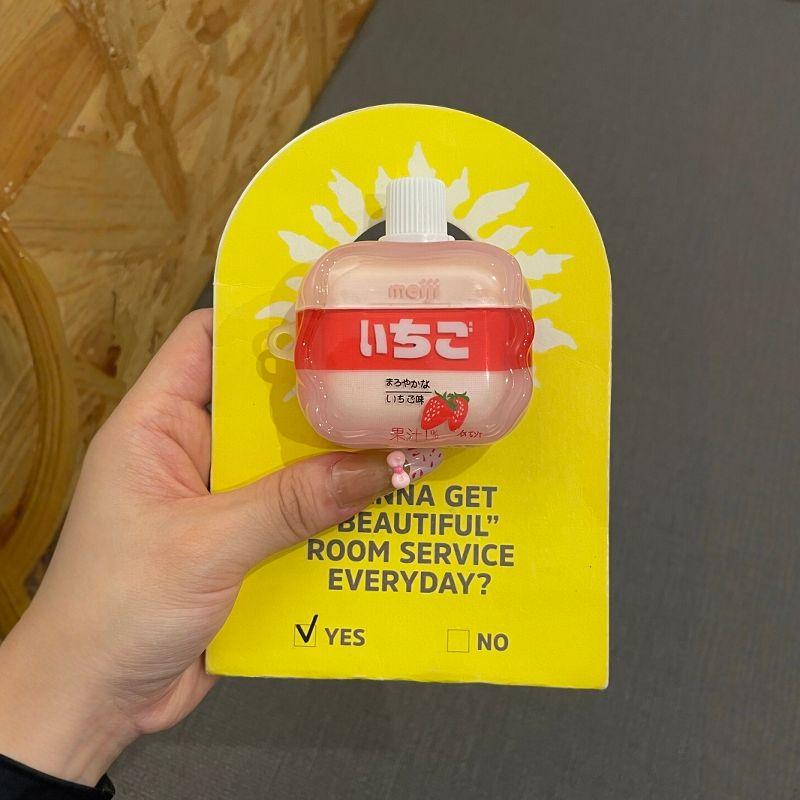 

New Earphone Box Airpods4 Generation Hot Super Popular Airpods3 Anti-1/2 Generation Protective Case Fun Shatter-resistant Earphone Case Women Apple AirPods Strawberry milk (single shell)