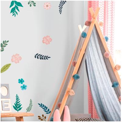 [R3394] - Sheet of Stickers 'Floral Ambiance' Green Pink - 20x70 Cm