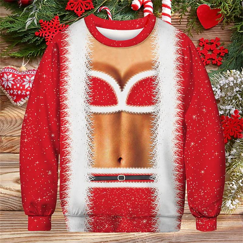 Christmas Ugly Sweater Funny Muscle Pattern Sweatshirts For Men New Fashion Pullover Party Cosplay Costume Xmas Gift