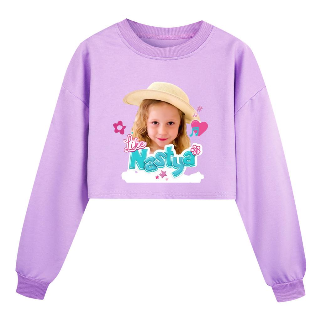 5557 Children Girls Nastya Printed Long Sleeves Round Neck Sweatshirt 110cm фиолетовый