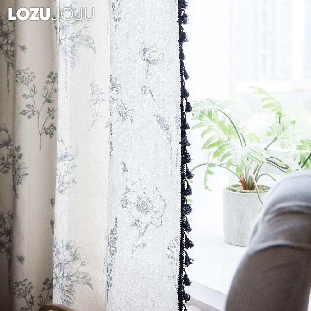 1 ADET LOZUJOJU Vintage Kırsal Stil Çiçek Desenli Saçak Kenarlı Yarı Karartma Perde Küçük Pencere Mutfak Yatak Odası Oturma Odası Balkon Ev Dekorasyonu için