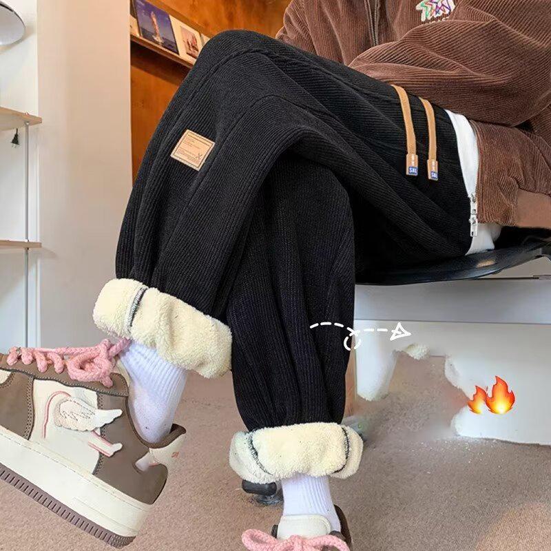 

Winter Men Pants Lamb Corduroy Men s Padded Trousers Korean Men s Large Sport Plush Thickened Casual Men s Trousers 6XL чёрный