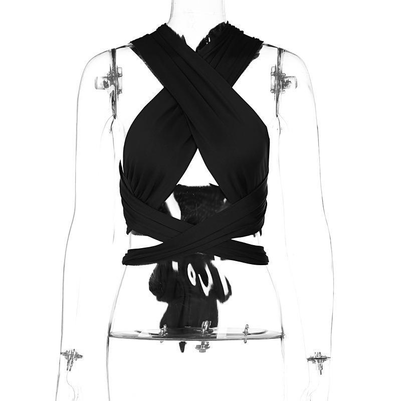 

Сексуальный клубный жилет без бретелек с перекрестным вырезом для женщин, модные майки без рукавов с открытой спиной, топы, женские облегающие элегантные бандажные майки, майки 24079 L чёрный