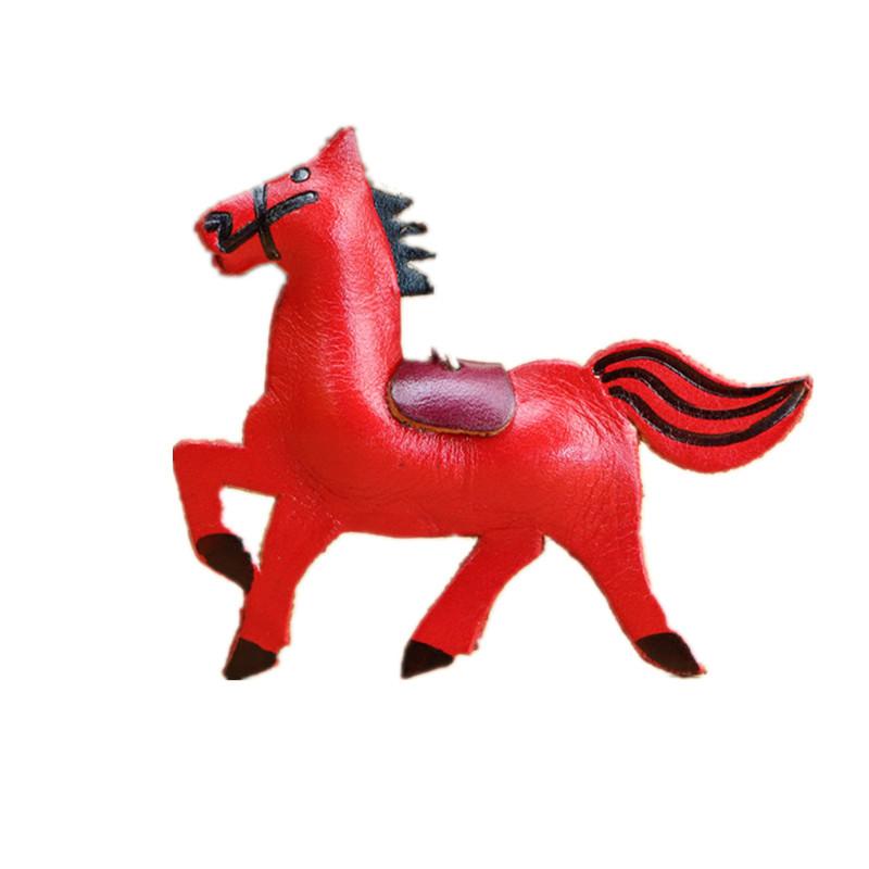 First Layer Cowhide Pony Keychain, Bag Pendant, Little Red Horse Car Key Chain, New Zodiac Accessories