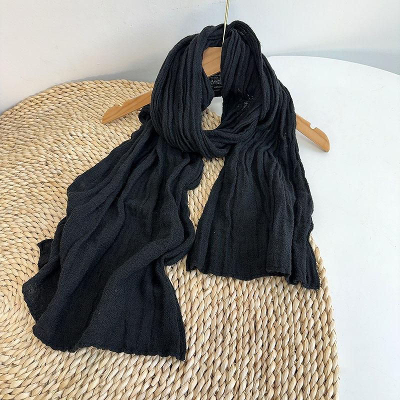New Thin Cotton Linen Striped Scarf Four Seasons Versatile Soft Neck Guard Silk Scarf Women's Travel Shawl Scarf