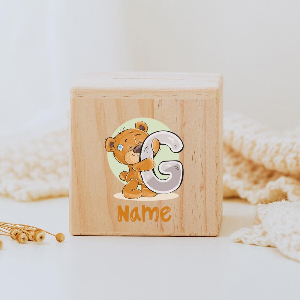 Personalized Money Box Initial with Name Wooden Money Boxes Child Coin Bank Birthday Holiday Gifts for Kids Coin Collection Case