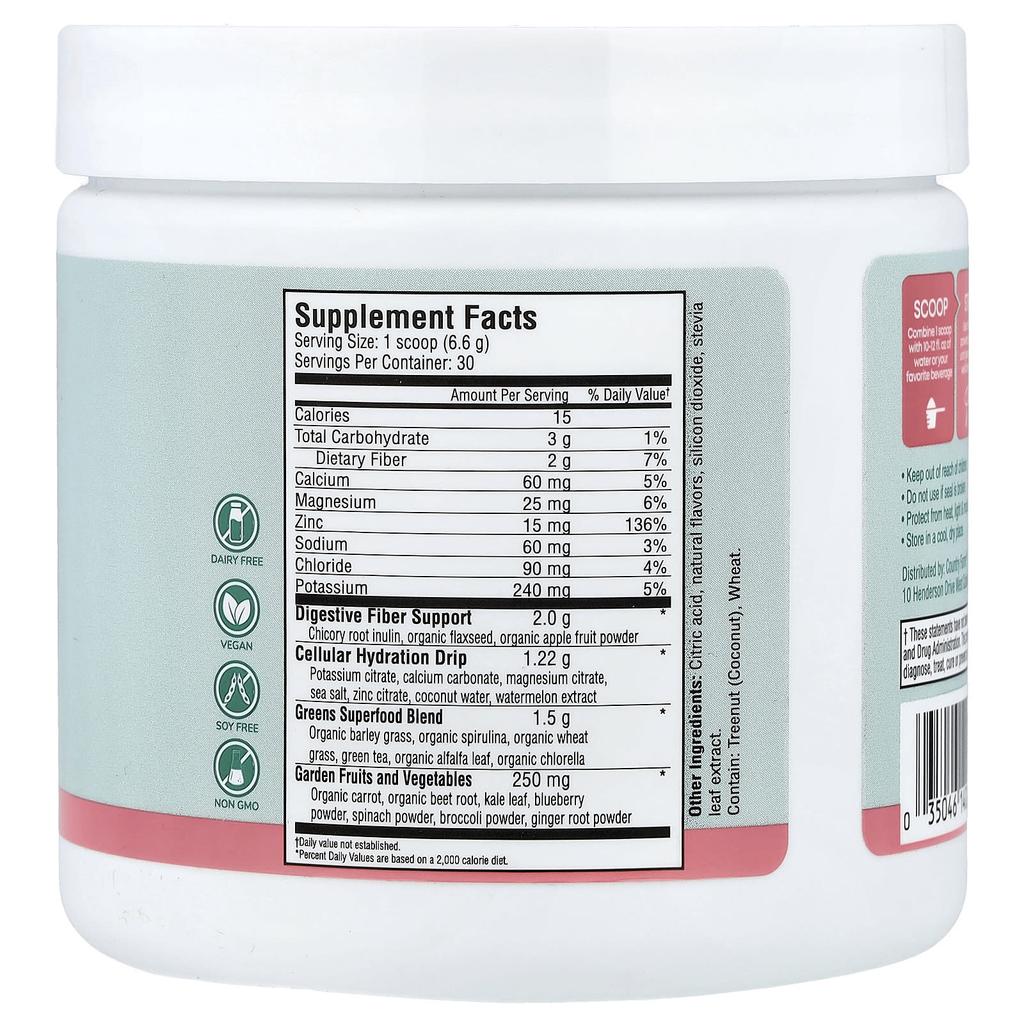 Country Farms, Refreshers, Super Greens + Electrolytes, Watermelon, 6.98 oz (198 g)
