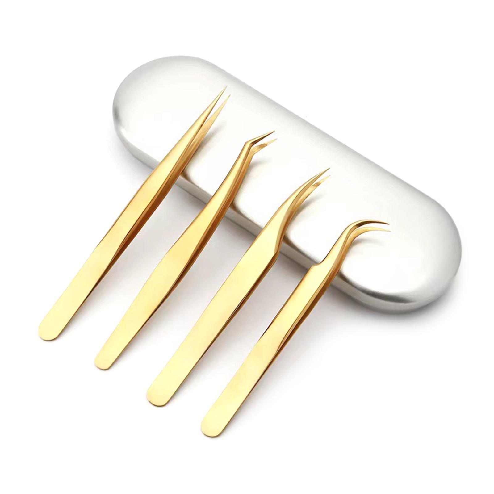 

4PCS/Set Eyelash Extension Tweezers Lashes Extension Makeup Tool Clip Pliers Colored Stainless Steel Girls Gift золотой