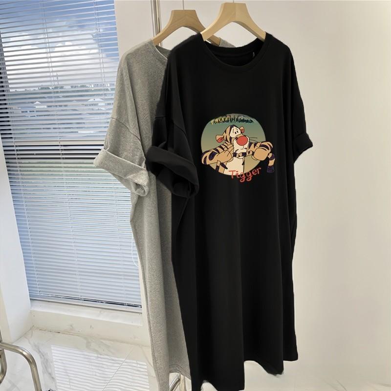 Summer Cartoon Pattern T Shirt Dress With Relaxed Fit For Casual Women