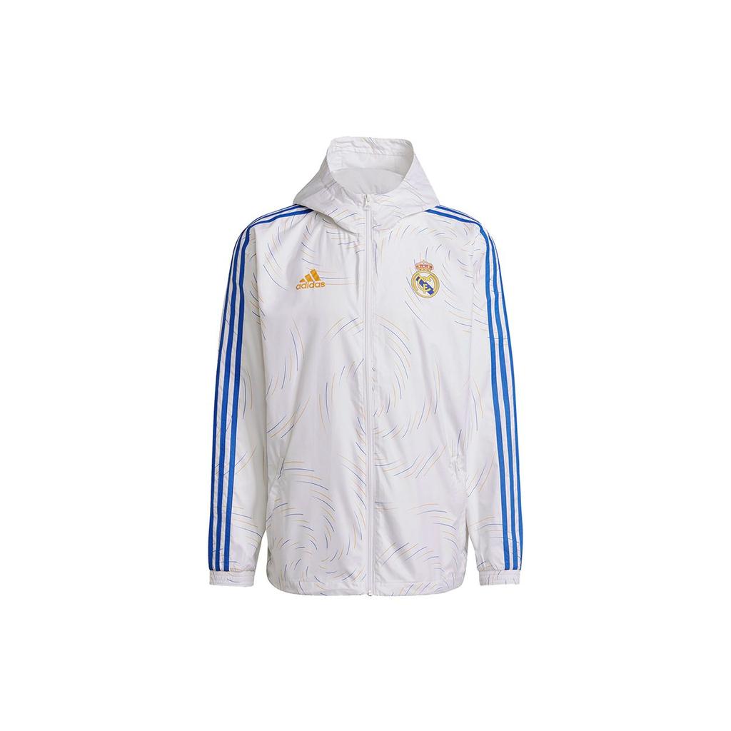Adidas Solid Color Logo Print Striped Sports Hooded Jacket Men Outerwear White GR4274