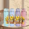 1PC Flower Basket Vintage Watercolor Pattern 750ml Color Plastic Sports Water Bottle Leakproof Flip Straw Lid Suitable for Sports Office Home Use