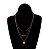Women's Stylish Faux Pearls Polished Coin Charm Pendant Three Layers Necklace
