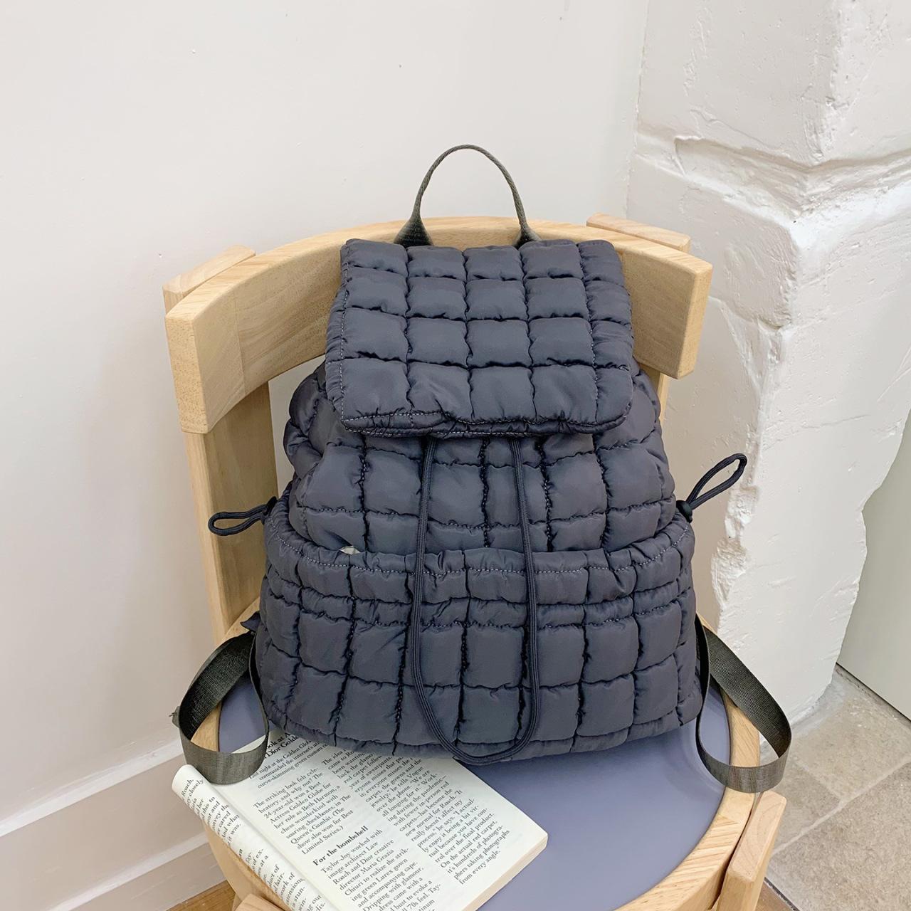 

Fashion Ruched Quilting Backpacks Plaids Cotton Designer Backpack Women Bag Down Padded Luxury Backpack Travel School Bags 33x37x18CM