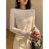 Apricot Long Sleeve Lace Knitwear Women's Autumn Winter Fashion Slim Fit Base Layer Top