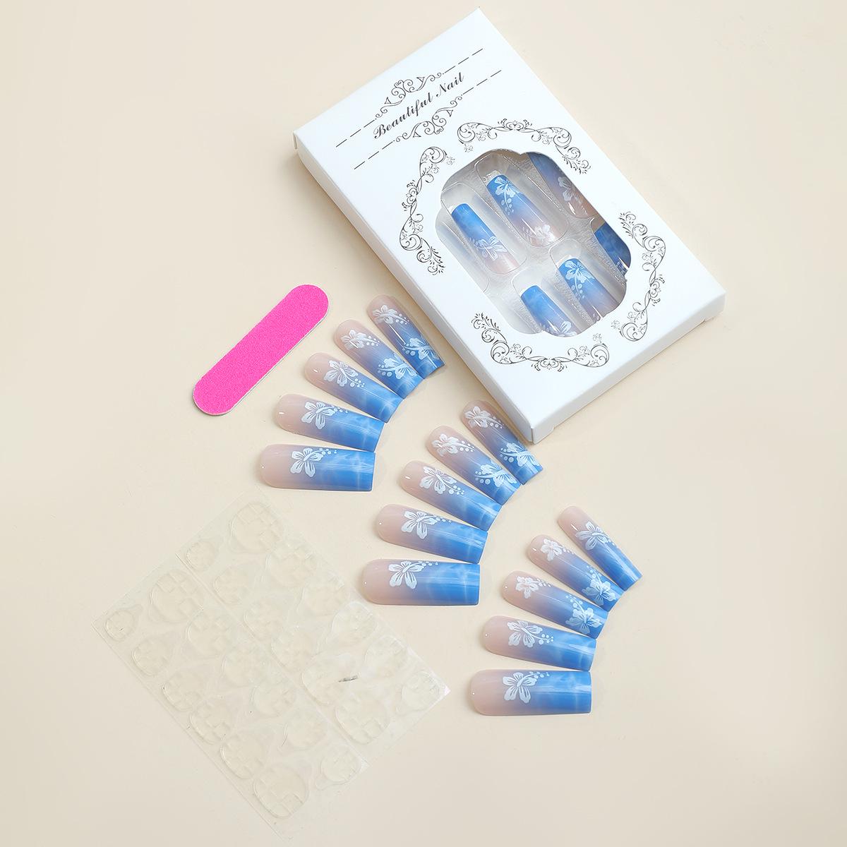 

Extra-Long Blue Ripple French Removable False Nails