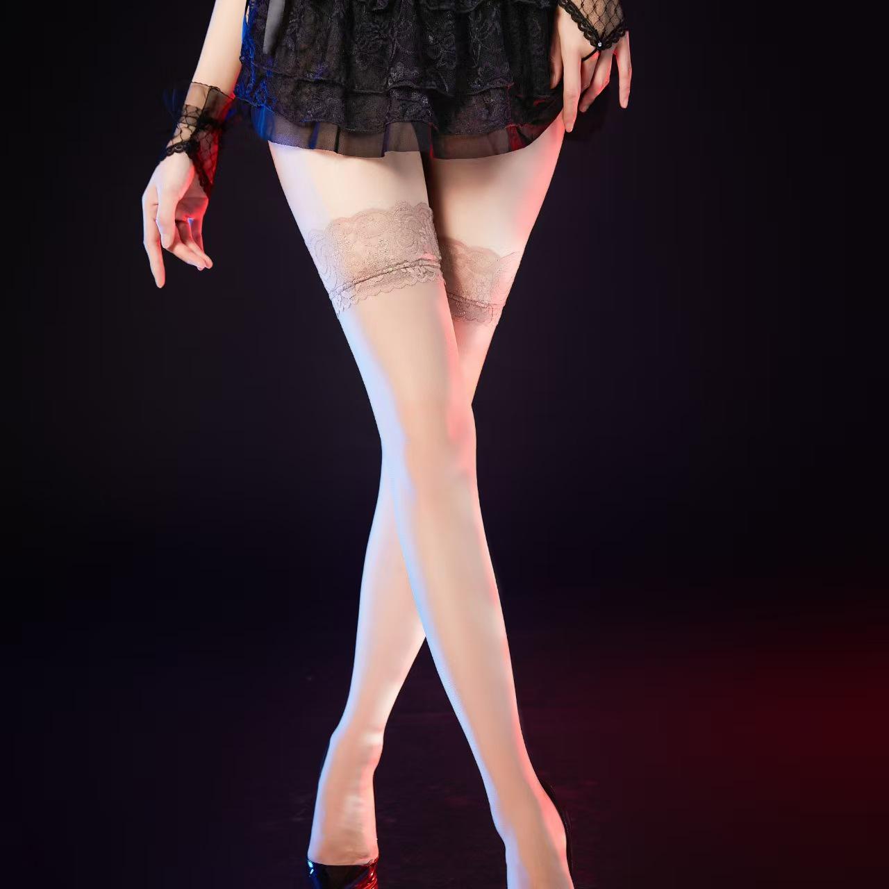 Seiden-Silikon Rutschfeste Overknee-Strümpfe mit Spitze - Ultradünn und Sexy für Damen, Perfekt für den Herbst Lace kaffeebraun