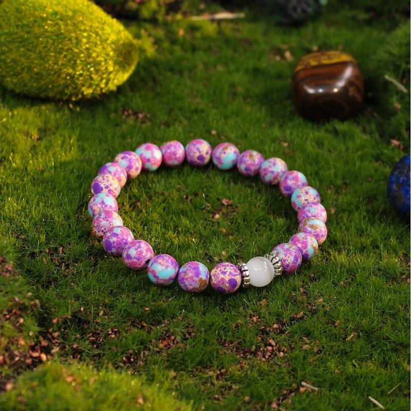 8mm Natural Stone Bracelet, White Cat's Eye Stone Imitation Purple Emperor Turquoise Bead Bracelet, Anti-anxiety