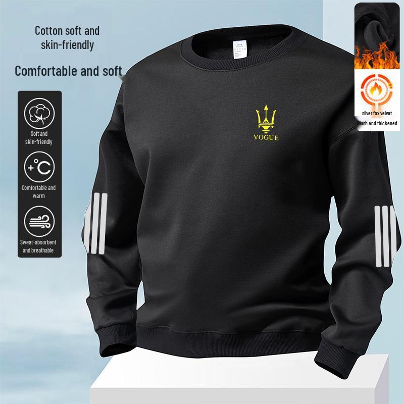 Men s Plus Size Velvet Hoodie - Loose Fit, Round Neck, Long Sleeve 3XL (145-160 jin)