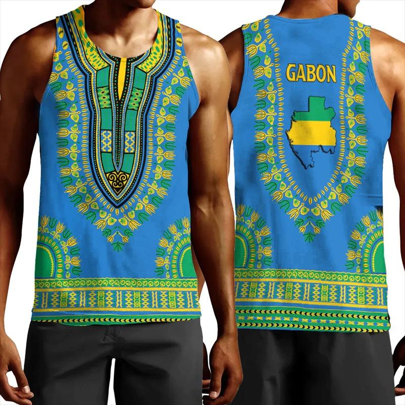 Africa Gabon Map Flag 3D Print Tank Top For Men Clothes Fashion Dashiki Vest Sport Running Jersey Patriotic Boy Waistcoat Tops