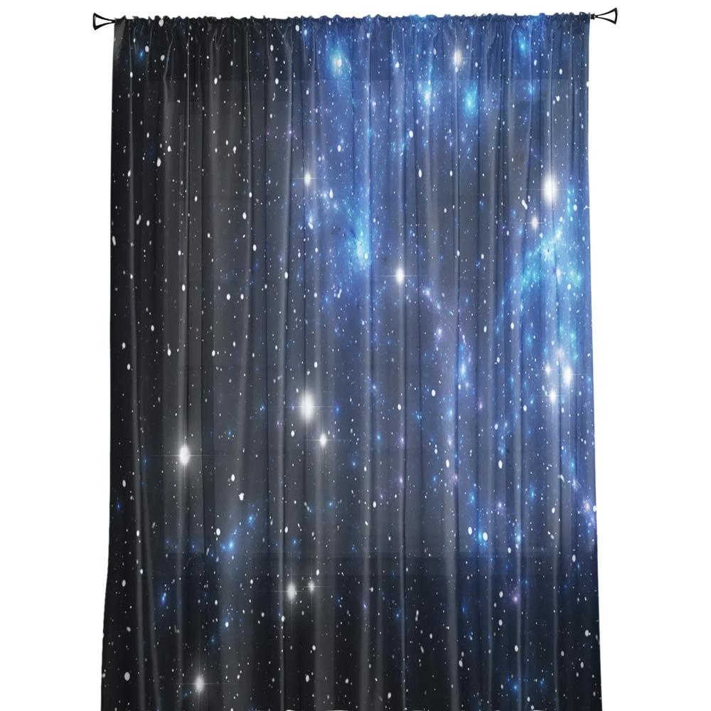 Starry Sky Blue Sheer Curtains for Living Room Decoration Window Curtains for Kitchen Tulle Voile Organza Curtains