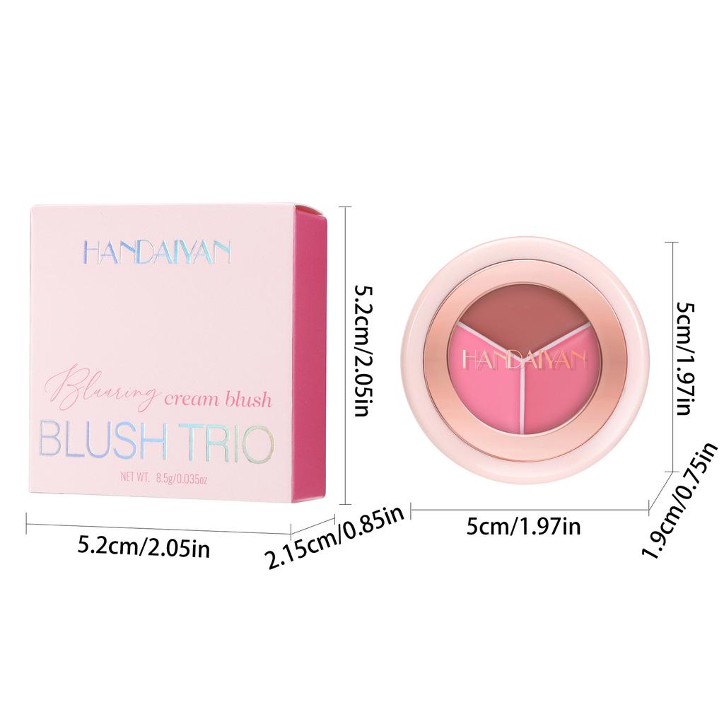 HANDAIYAN 4pcs Tri-Color Blurring Blush Palette Set Matte Cream Blush Mud Natural Soft-Focus Long-Lasting Waterproof Face Makeup Cosmetics