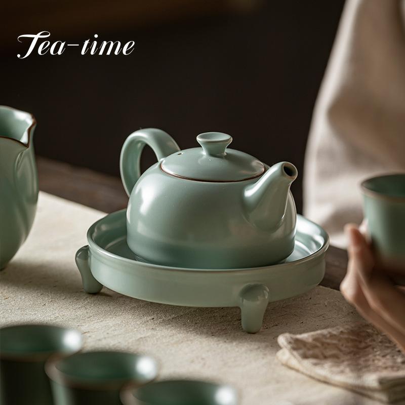 130ml Boutique Ru Kiln Ceramic Teapot Azure Porcelain Open Piece Can Raise Single Pot Retro Kung Fu Tea Hand-held Pot Gift Box