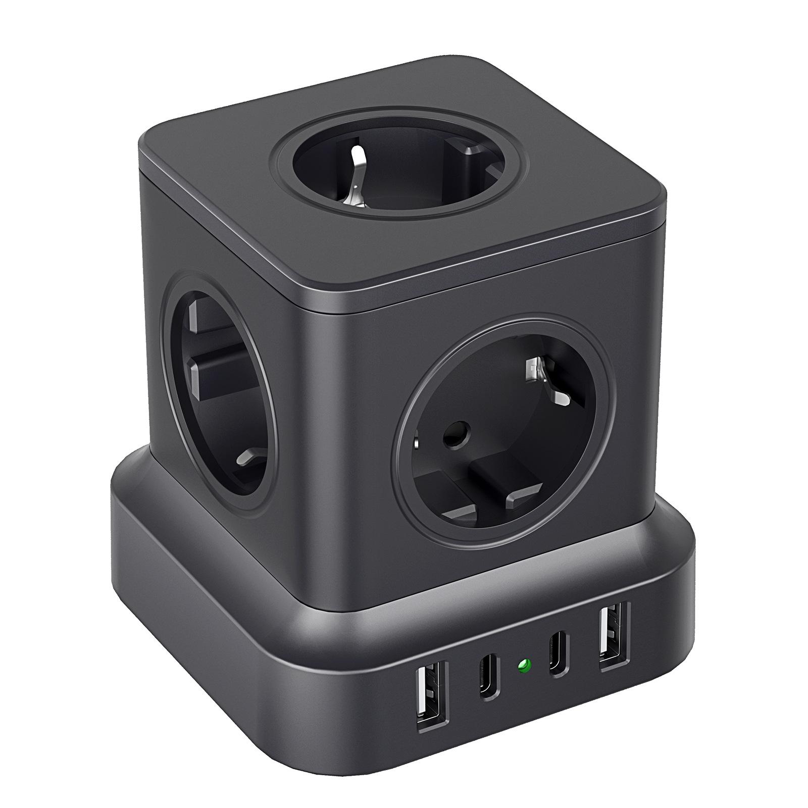 

Європейська настільна вежа-подовжувач із швидкою зарядною станцією з 2 USB-C 2 USB-A, розеткою живлення та захистом від перенапруги з кабелем 1,8 м 180cm,EU Plug,2A2C чорний