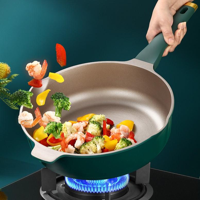 Tigaie adâncă, tigaie antiaderentă Maifanshi, tigaie pentru legume, aragaz cu inducție fără fum, aragaz pe gaz, tigaie cu fund plat