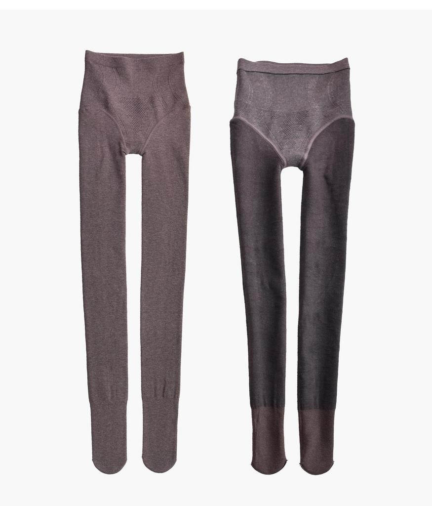 High-Waisted Tummy-Control Butt-Lifting Grey Cotton Tights - Women's Plus Velvet Thick Warmth Pantyhose for Autumn/Winter