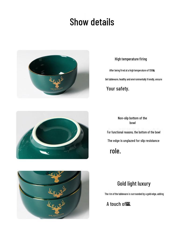 Nordischer Stil Goldrand Keramik Reis- und Suppenschüssel Set - Leichter Luxus Knochenporzellan Geschirr