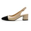 Fashion Luxury Apricot/Black Mixed Color Sandals Woman Slingback Ankle Strap Shoes Ladies Med-High Heels Sandalias Office Dress Tacones