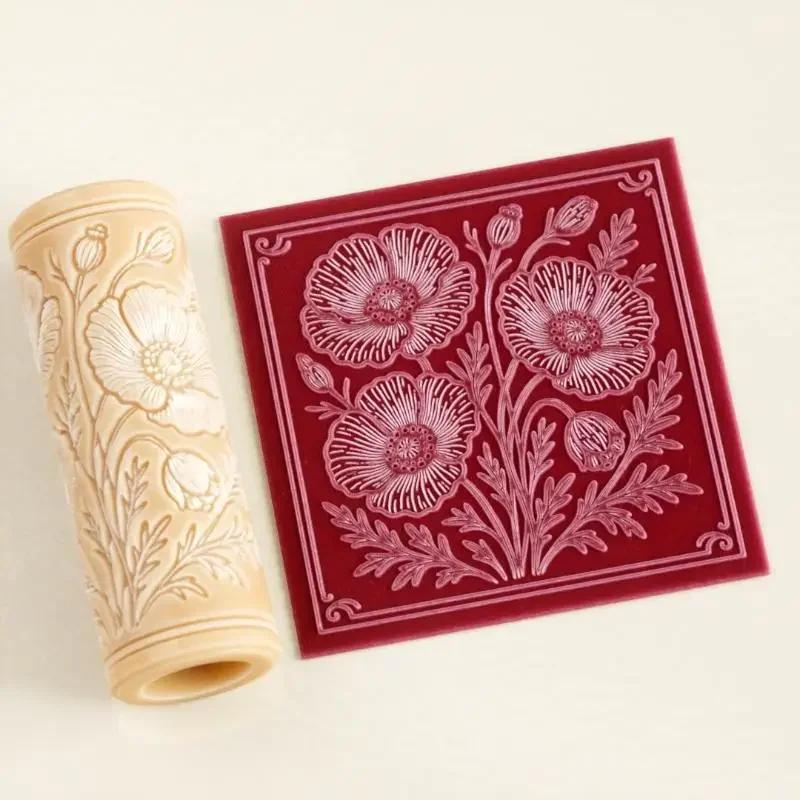 Květinová lebka Hliněná dlaždice Váleček Hliněná textura Váleček Keramický tisk Polymerové texturované válečky Keramika DIY Nástroje Ruční práce