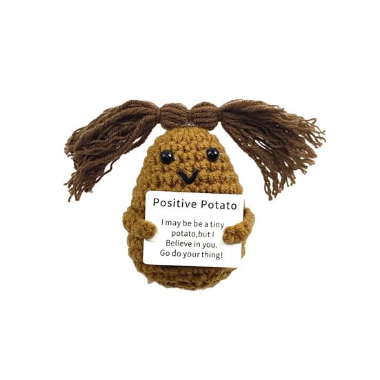 Crochet Doll Positive Knitting Doll Ornament Durable Soft Emotional Support Potato Doll for Home Decoration