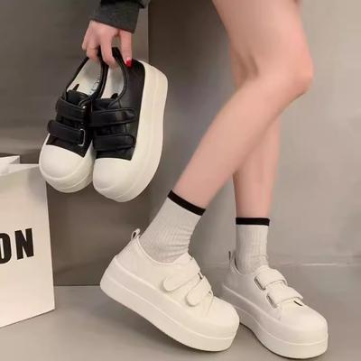 Little White Shoes Women's 2025 Spring and Summer New Casual Board Shoes Velcro Ugly Cute Big Head Shoes Cookie Sole Platform Single Shoes