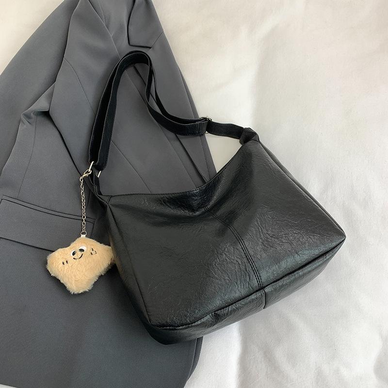 Soft Faux Leather Crossbody Bag for Women Vintage Style Tote Bucket Handbag Large Capacity чёрный